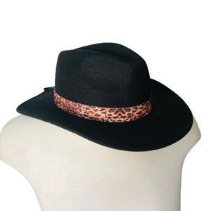 NWT - Kendall & Kylie Panama Hat With Leopard Print Band in Black